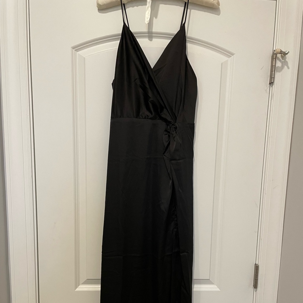 Astr Black Midi Slip Dress with Leg Slit